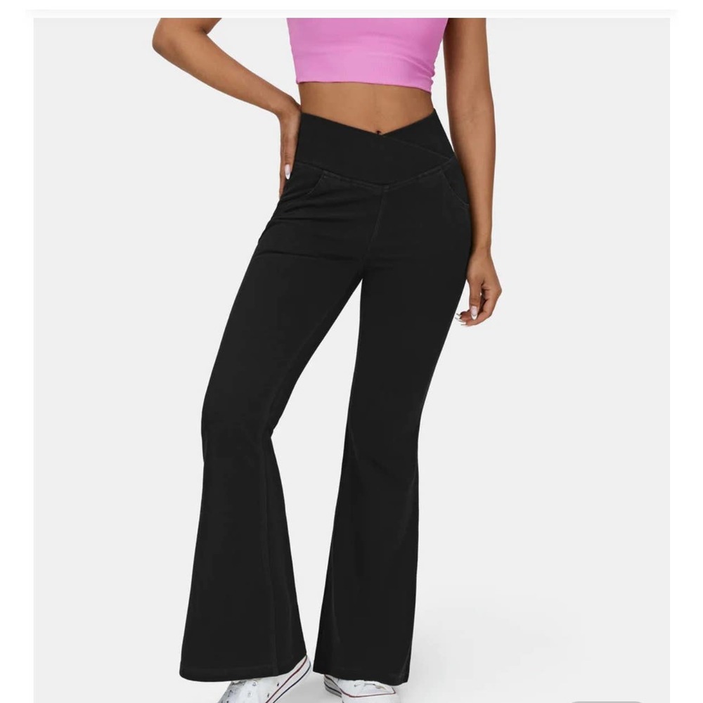 HalaraMagic™ High Waisted Stretchy Knit Denim Super Flare Pants NWT